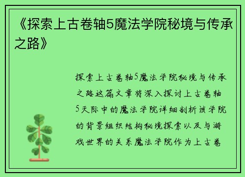《探索上古卷轴5魔法学院秘境与传承之路》